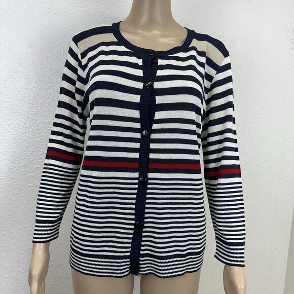Absolute Zip Cardigan Stripped Nautical Coastal Knit Business Teacher Casual New - Picture 1 of 10